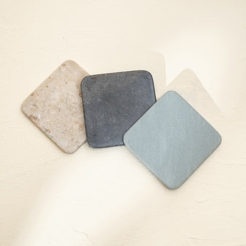 Handmade Real Marble Drink Coasters – 3 Shapes, 4 Natural Colours